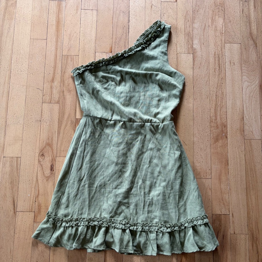 Blue Rain Sage Green One Shoulder Ruffle Mini Dress XS 26AQ237HWD